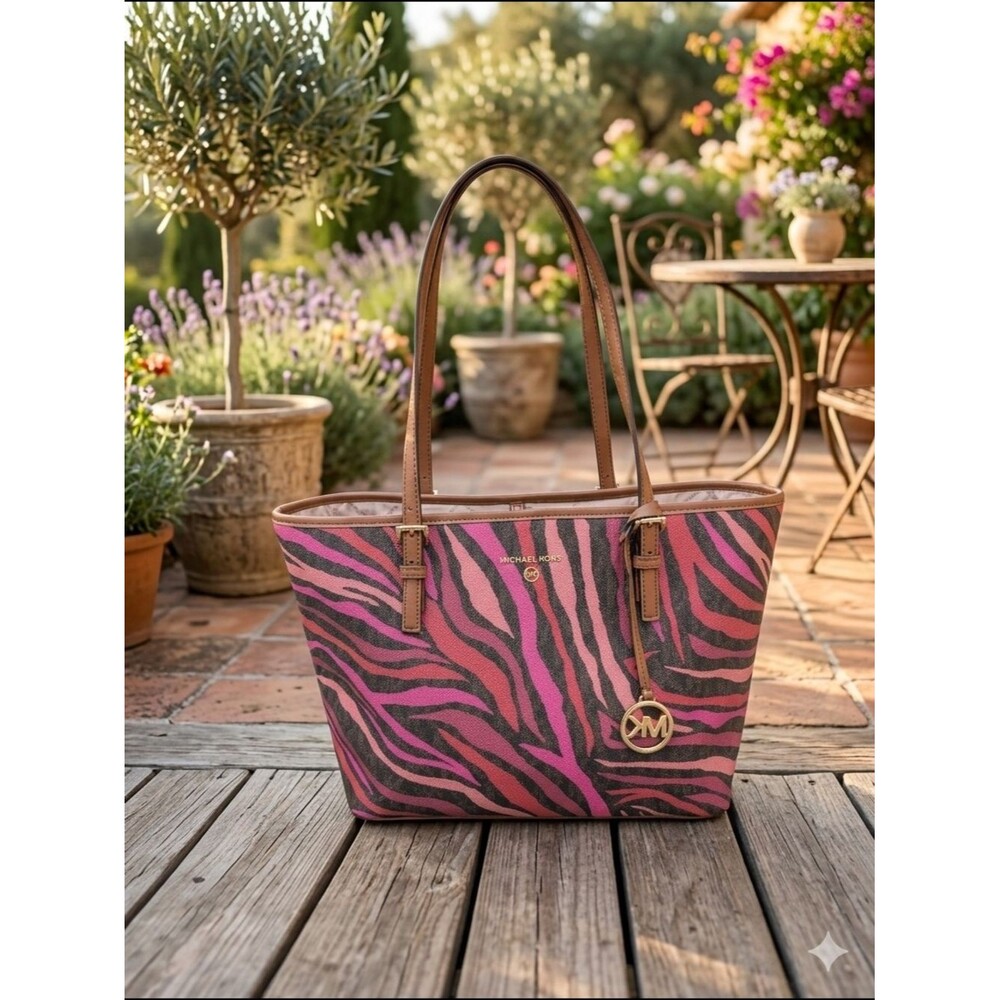 Michael Kors Jet Set Charm Medium Carryall Tote Zebra Pink Brown Multi (NWT)